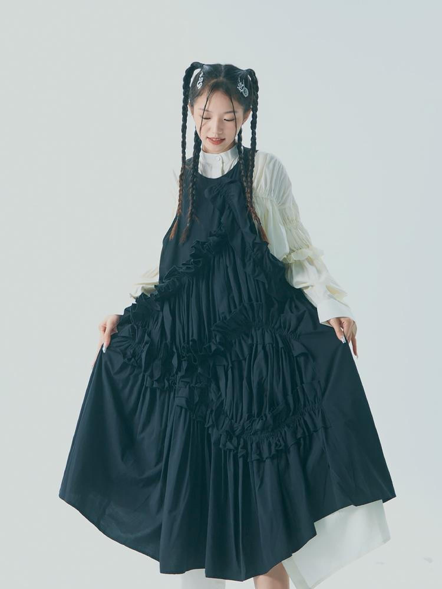 Sweet Mi Vintage Pleated Cotton Shirt Gown Set