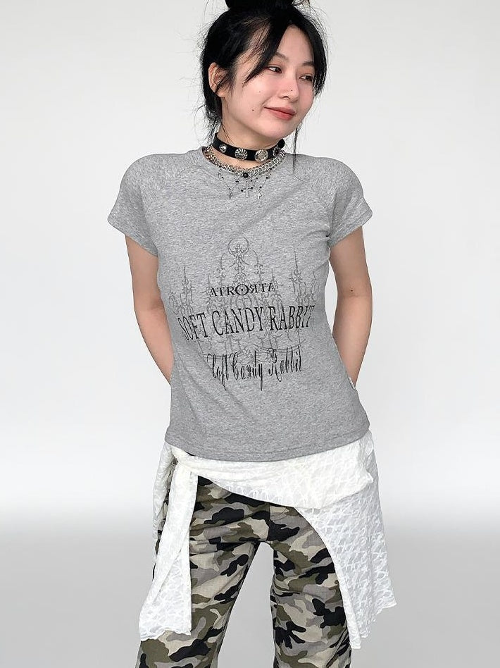 Vintage Print Slim Fit Raglan T-shirt