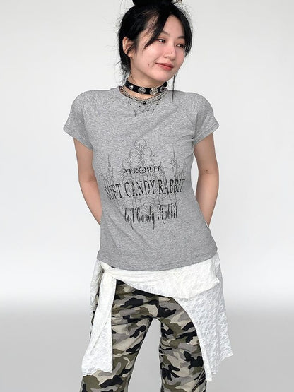 Vintage Print Slim Fit Raglan T-shirt