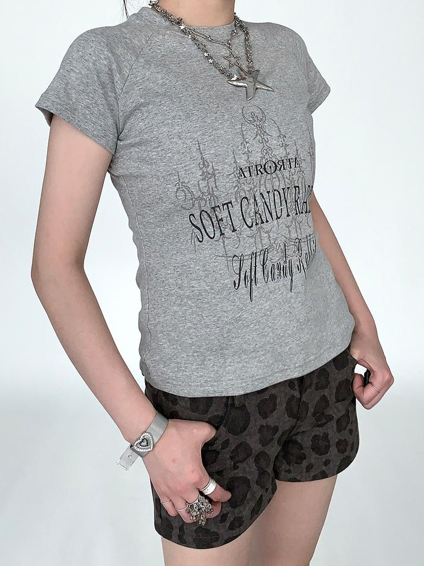 Vintage Print Slim Fit Raglan T-shirt