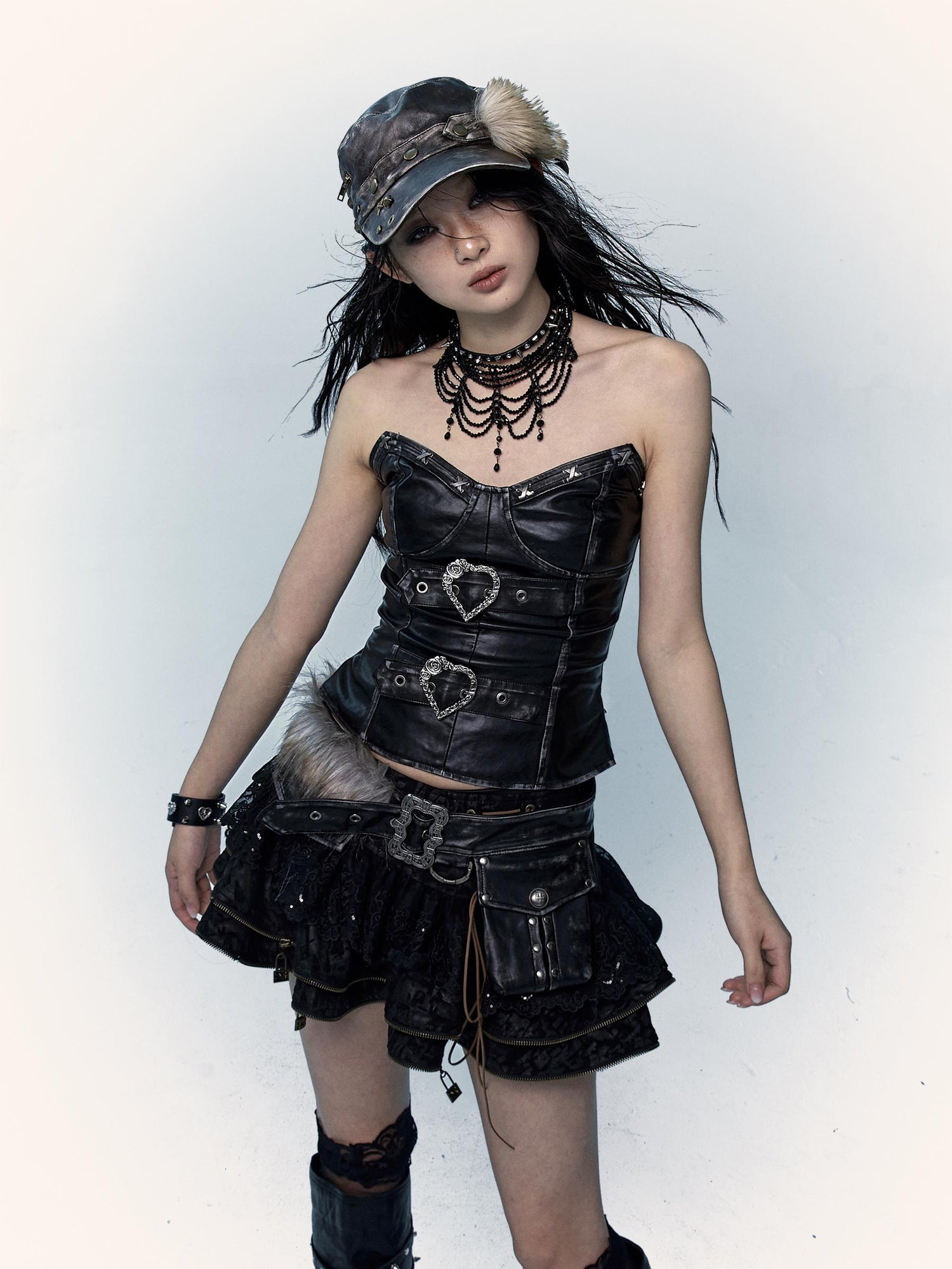Vintage Punk Bustier Corset Top Leather Bralette