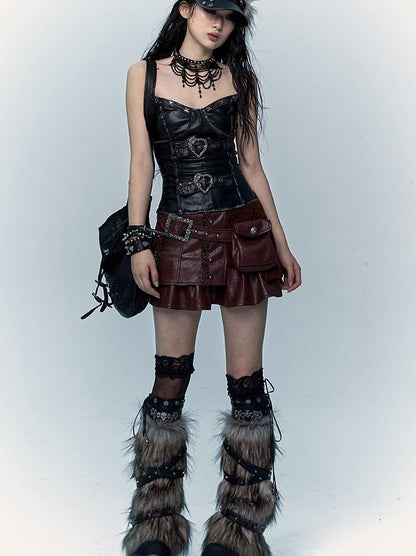 Vintage Punk Bustier Corset Top Leather Bralette