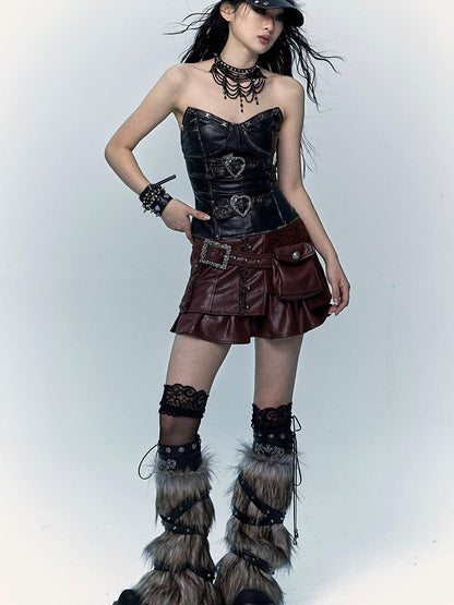 Vintage Punk Bustier Corset Top Leather Bralette