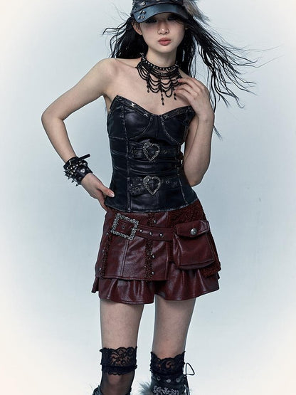 Vintage Punk Bustier Corset Top Leather Bralette