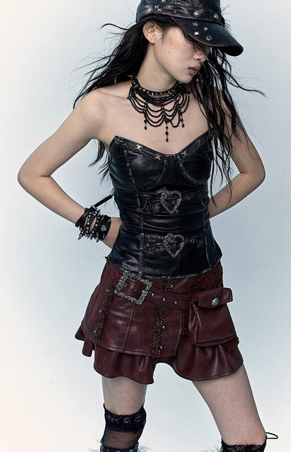 Vintage Punk Bustier Corset Top Leather Bralette