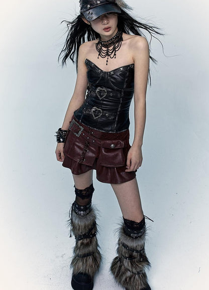Vintage Punk Bustier Corset Top Leather Bralette