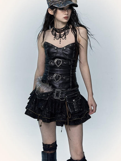 Vintage Punk Bustier Corset Top Leather Bralette