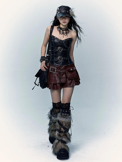 Vintage Punk Bustier Corset Top Leather Bralette