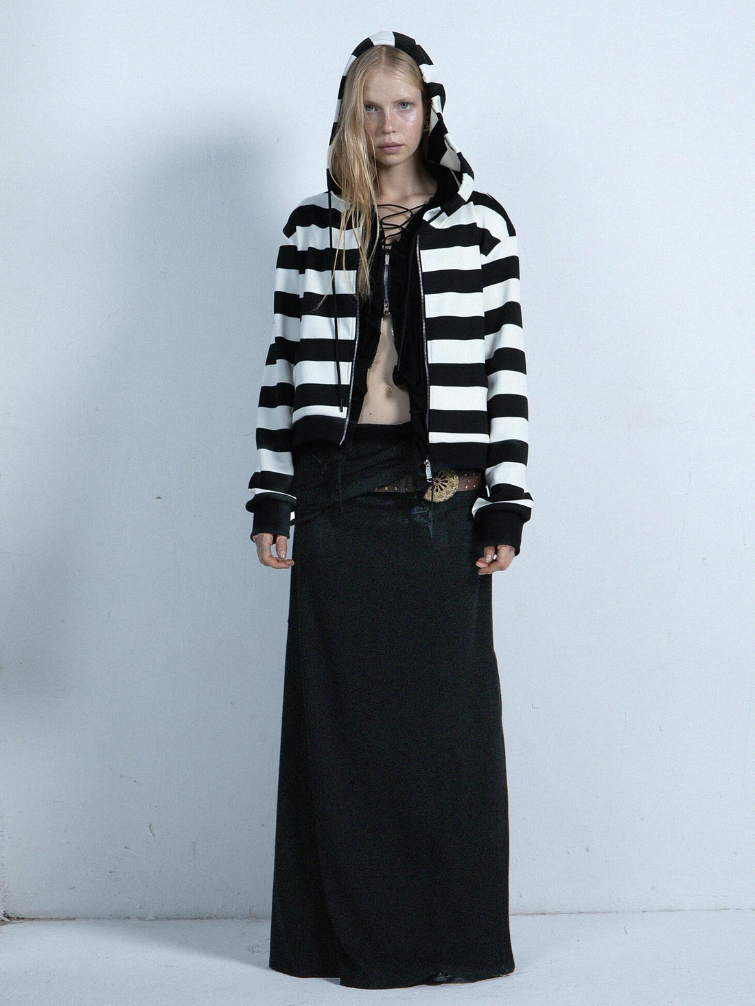 Vintage Punk Colorblock Zip Hoodie Short Sweatshirt