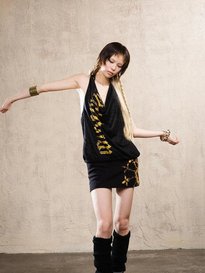 Vintage Punk Copper Drop Collar Mini Dress