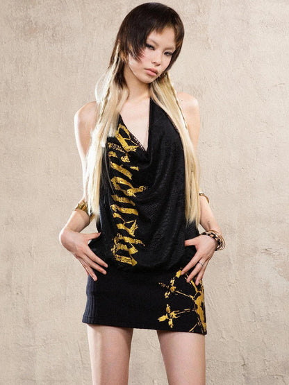 Vintage Punk Copper Drop Collar Mini Dress