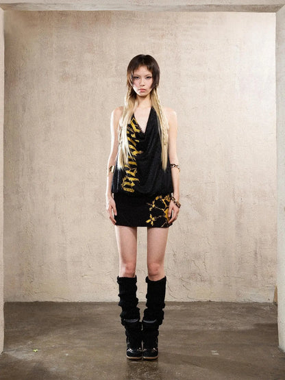 Vintage Punk Copper Drop Collar Mini Dress