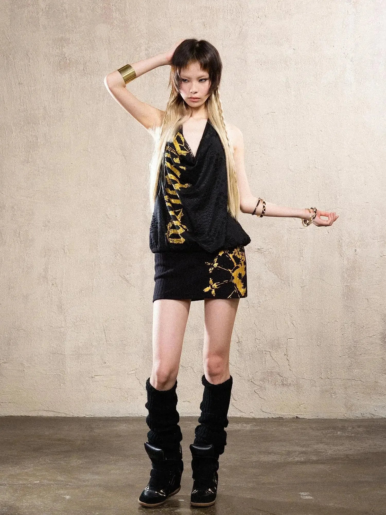 Vintage Punk Copper Drop Collar Mini Dress