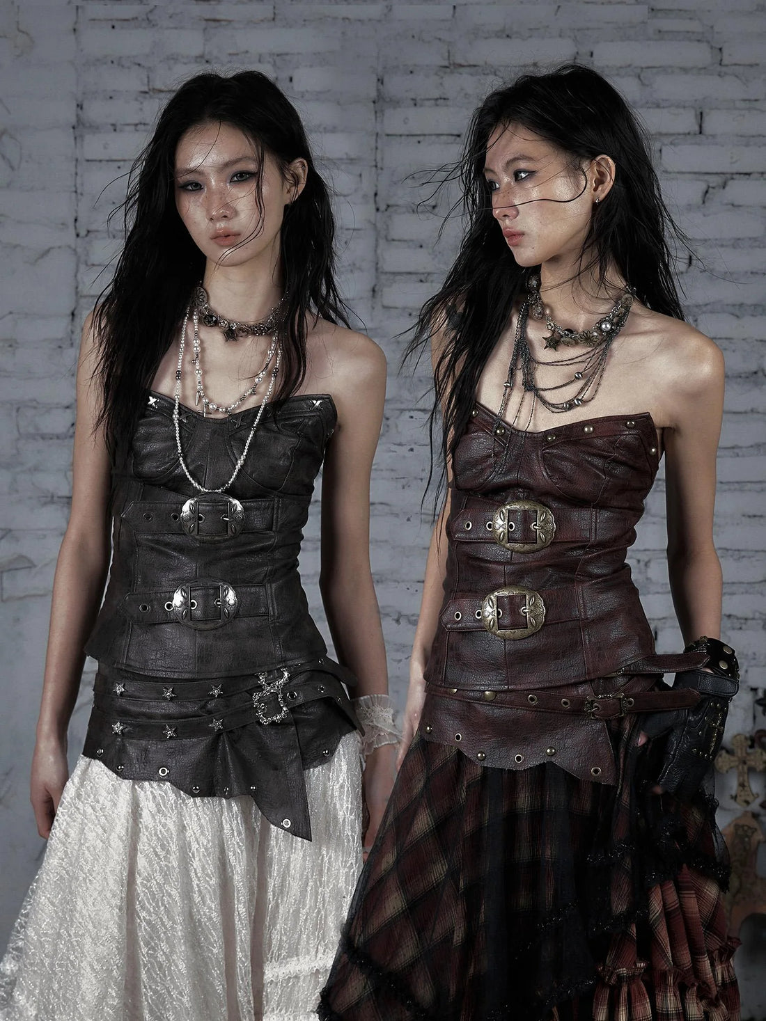 Vintage Punk Corset Top For Women Slim Fit Leather Bustier