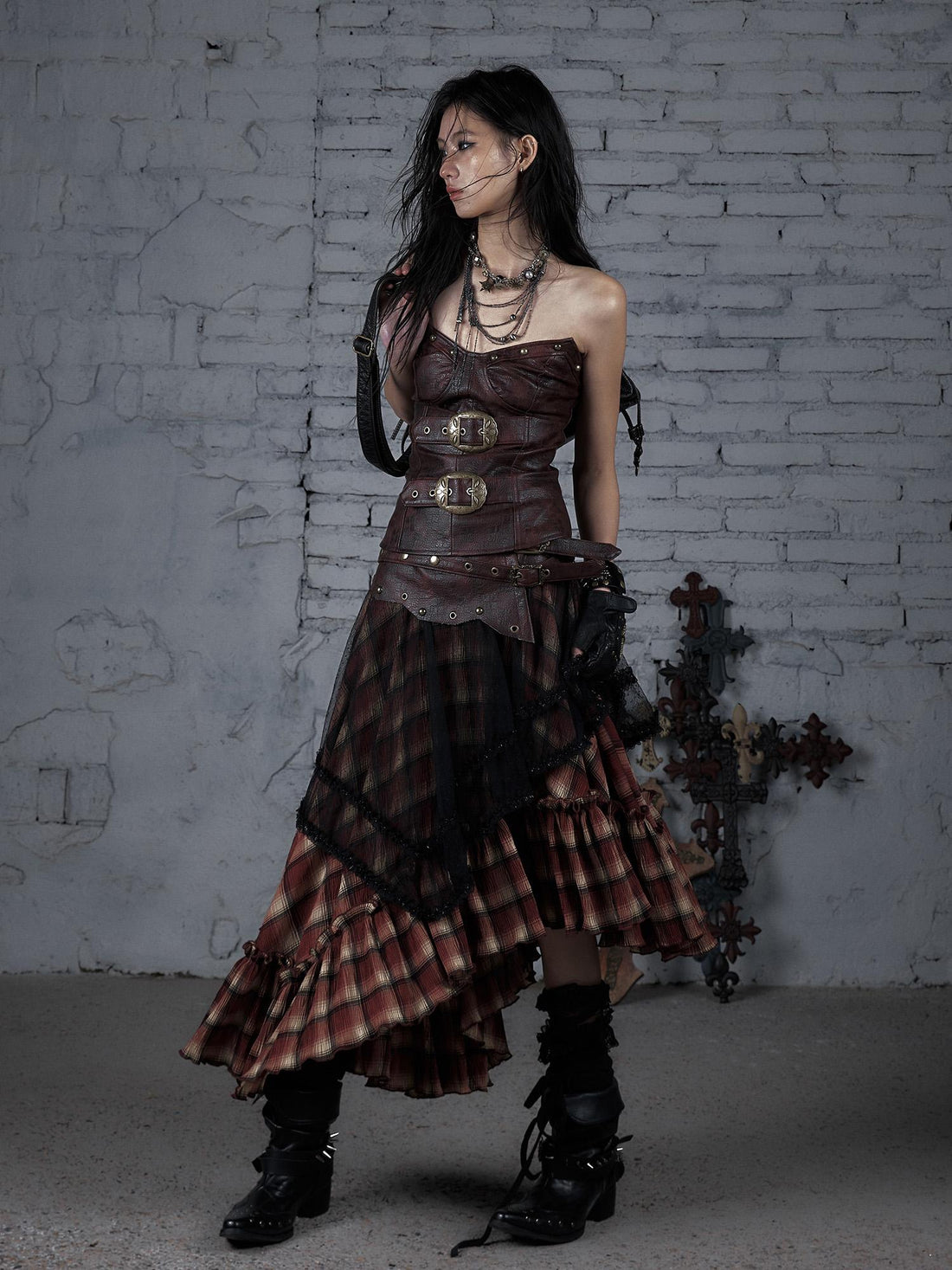 NO ROMANCE Vintage Punk Corset Top For Women Slim Fit Leather Bustier