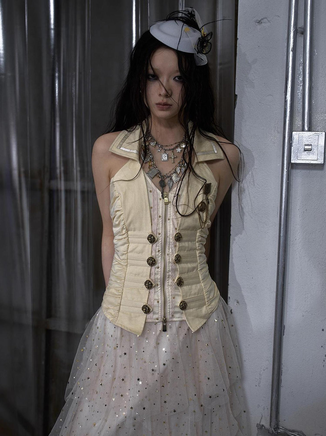 NO ROMANCE Vintage Punk Corset V-Neck Layered Vest Waistcoat Top