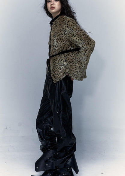 Vintage Punk Detachable Short Jacket with Leopard Fur Coat