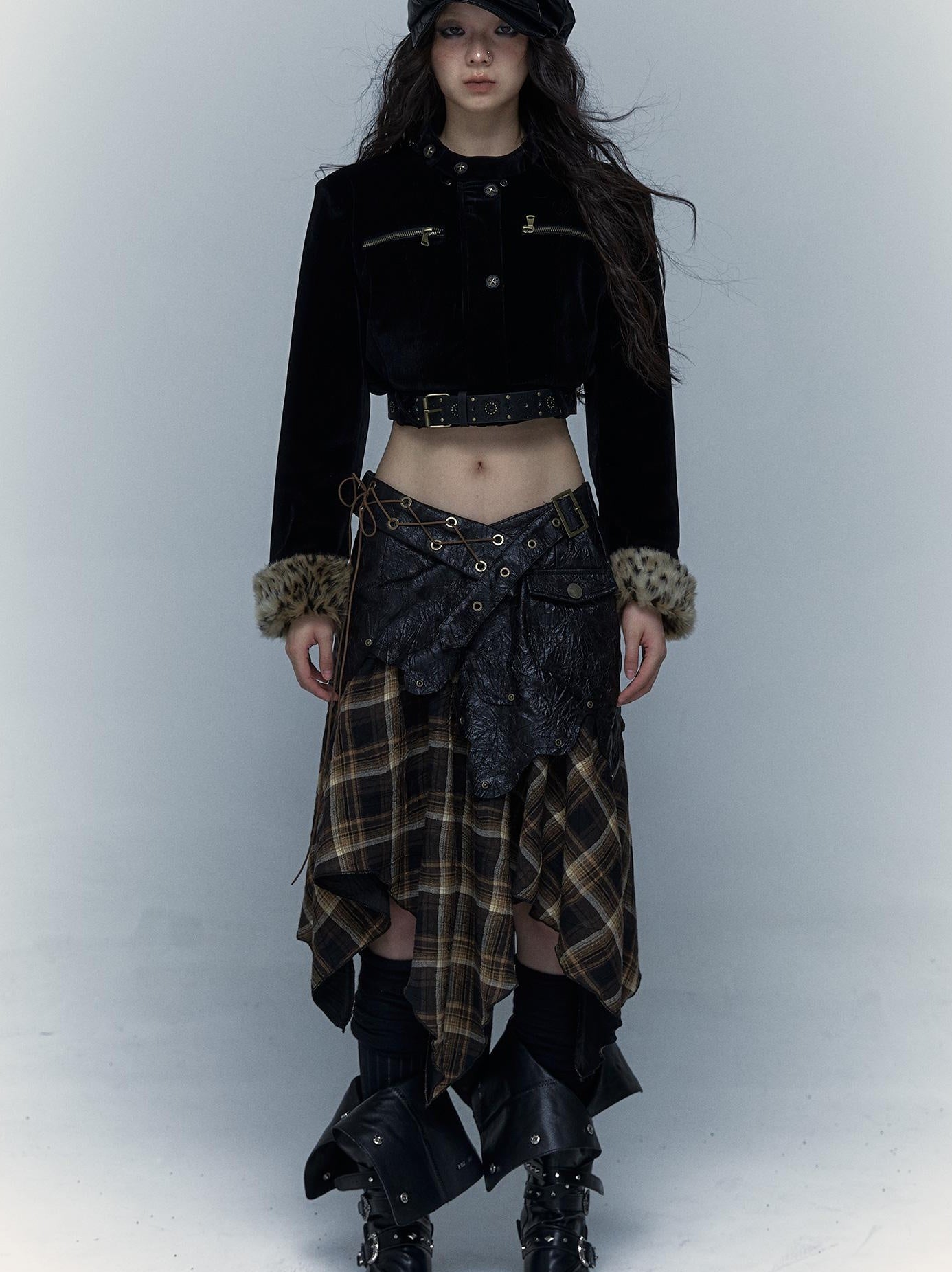 Vintage Punk Detachable Short Jacket with Leopard Fur Coat