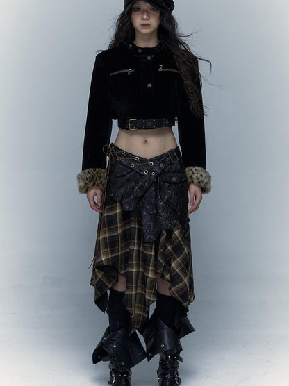 Vintage Punk Detachable Short Jacket with Leopard Fur Coat