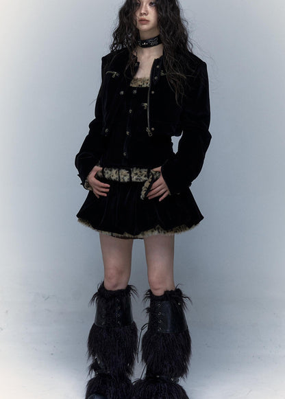 Vintage Punk Detachable Short Jacket with Leopard Fur Coat