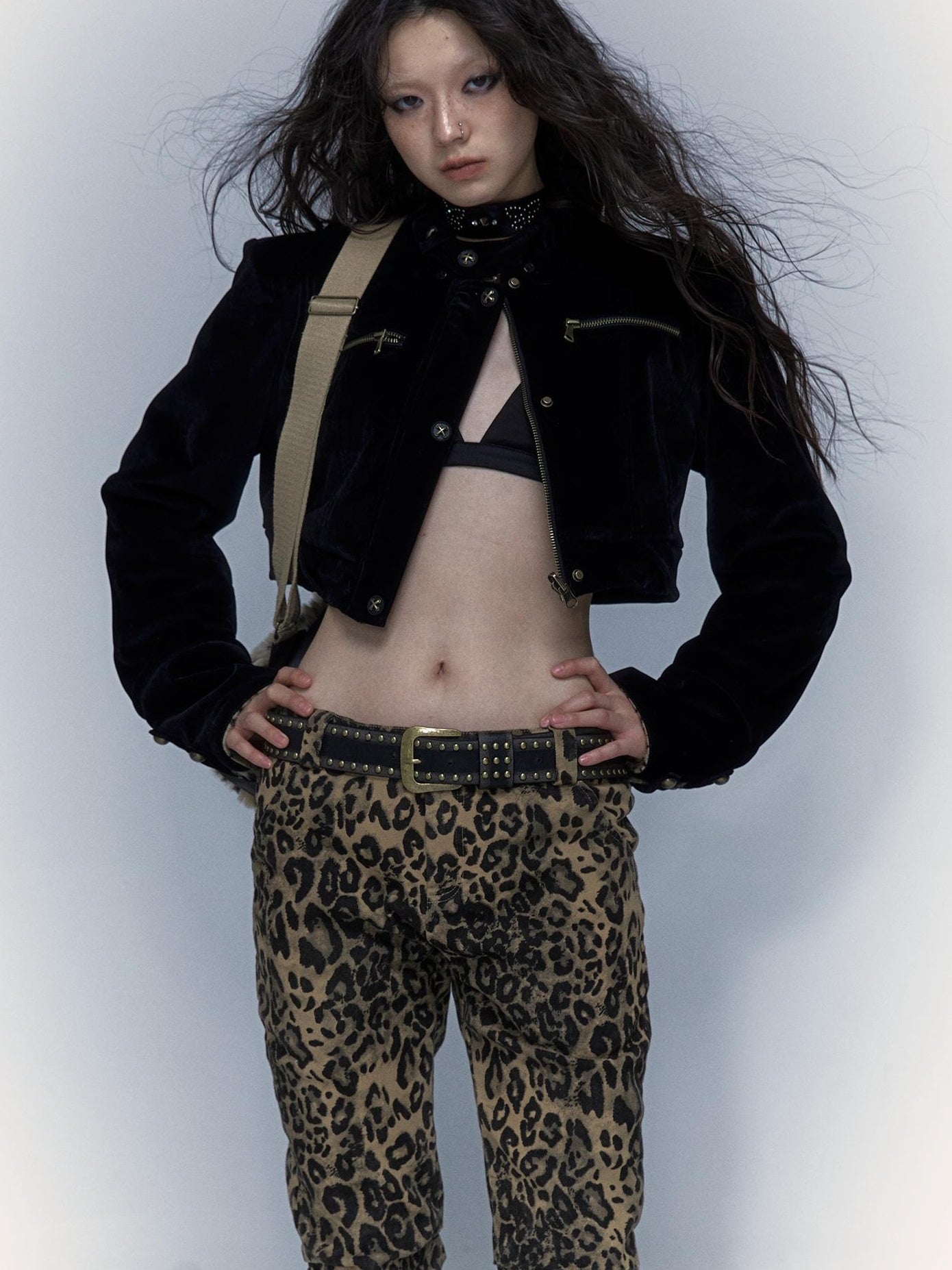 Vintage Punk Detachable Short Jacket with Leopard Fur Coat