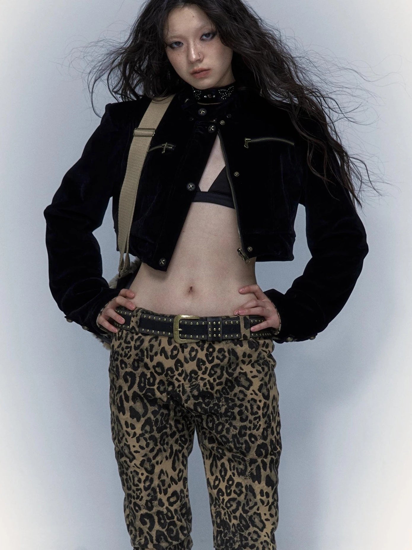 Vintage Punk Detachable Short Jacket With Leopard Fur Coat