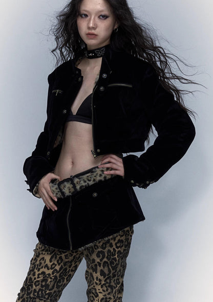 Vintage Punk Detachable Short Jacket with Leopard Fur Coat