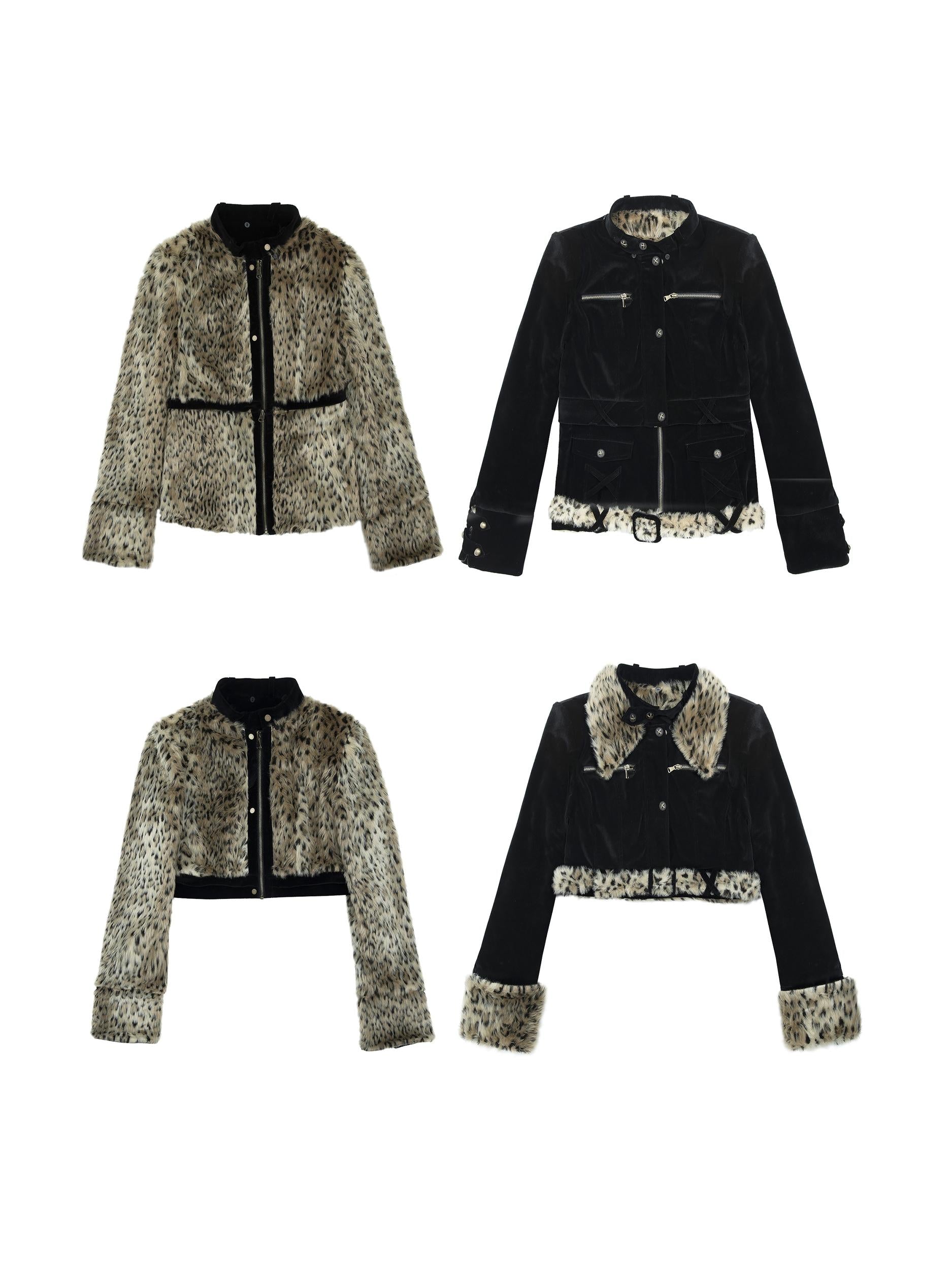 Vintage Punk Detachable Short Jacket with Leopard Fur Coat
