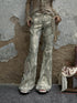 NO ROMANCE Vintage Punk Distressed Embroidered Rose Flared Pants Low-Rise Jeans