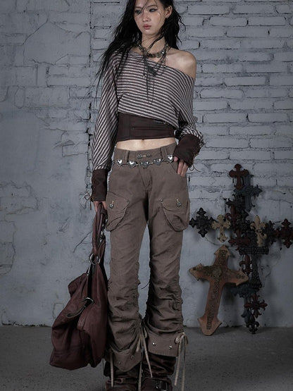 Vintage Punk Distressed Washed Cargo Jogger Pants