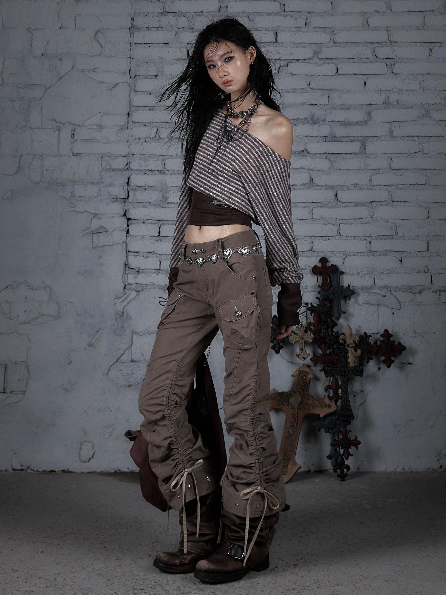 Vintage Punk Distressed Washed Cargo Jogger Pants