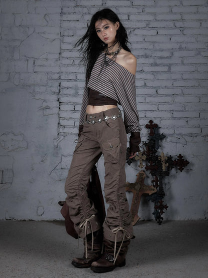 Vintage Punk Distressed Washed Cargo Jogger Pants