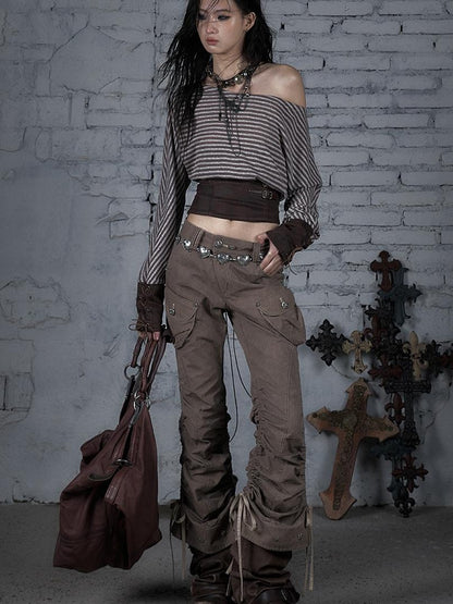 Vintage Punk Distressed Washed Cargo Jogger Pants