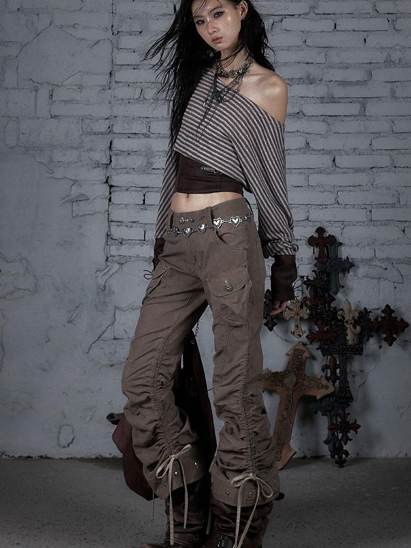 Vintage Punk Distressed Washed Cargo Jogger Pants