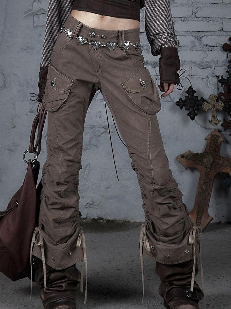 Vintage Punk Distressed Washed Cargo Jogger Pants