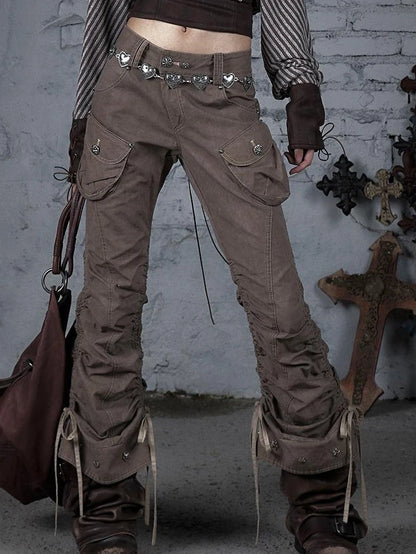 Vintage Punk Distressed Washed Cargo Jogger Pants