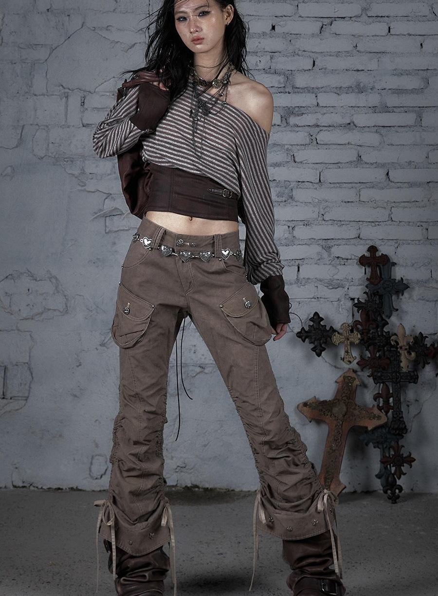 Vintage Punk Distressed Washed Cargo Jogger Pants