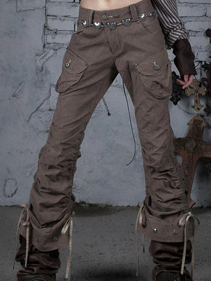 Vintage Punk Distressed Washed Cargo Jogger Pants