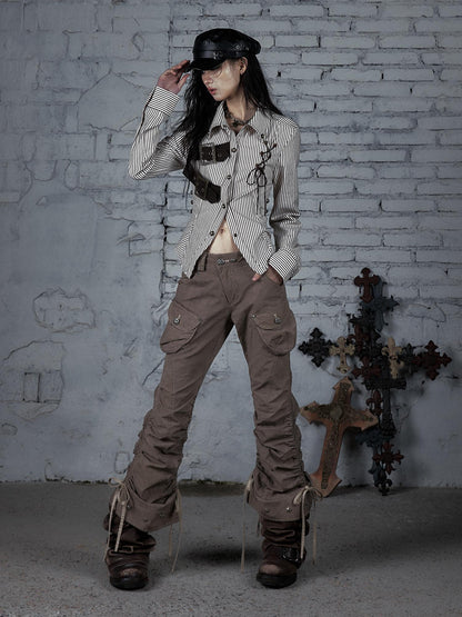 Vintage Punk Distressed Washed Cargo Jogger Pants
