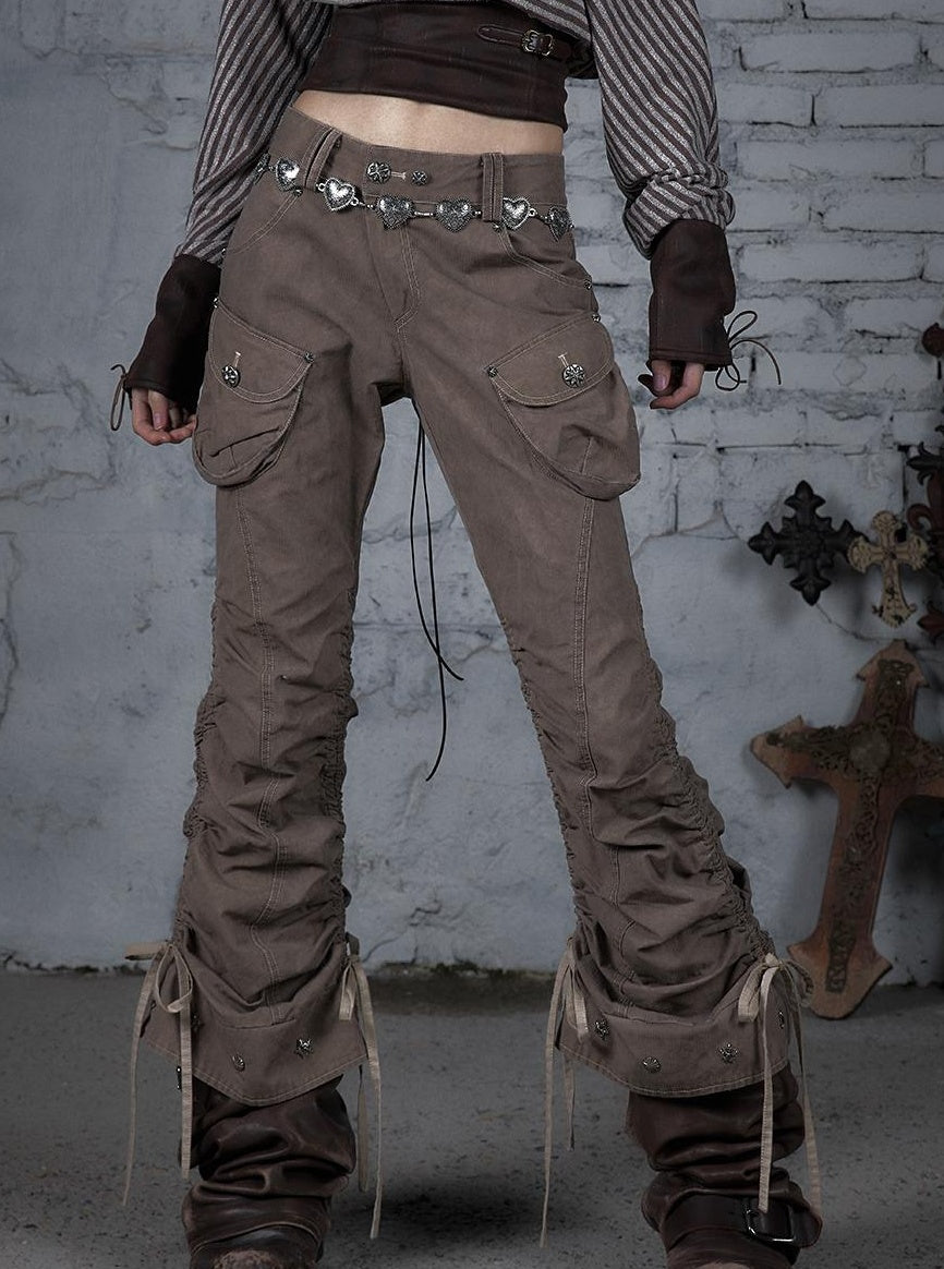 Vintage Punk Distressed Washed Cargo Jogger Pants