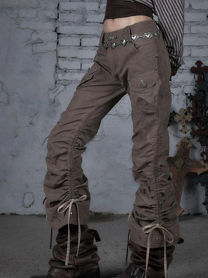 Vintage Punk Distressed Washed Cargo Jogger Pants