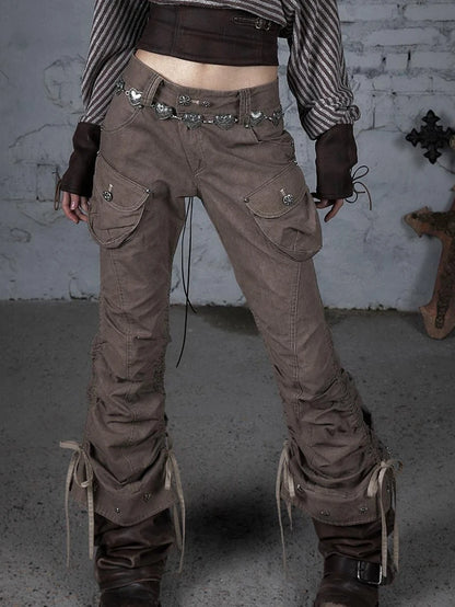 Vintage Punk Distressed Washed Cargo Jogger Pants