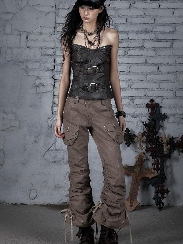 Vintage Punk Distressed Washed Cargo Jogger Pants