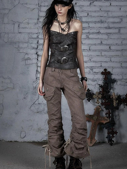 Vintage Punk Distressed Washed Cargo Jogger Pants