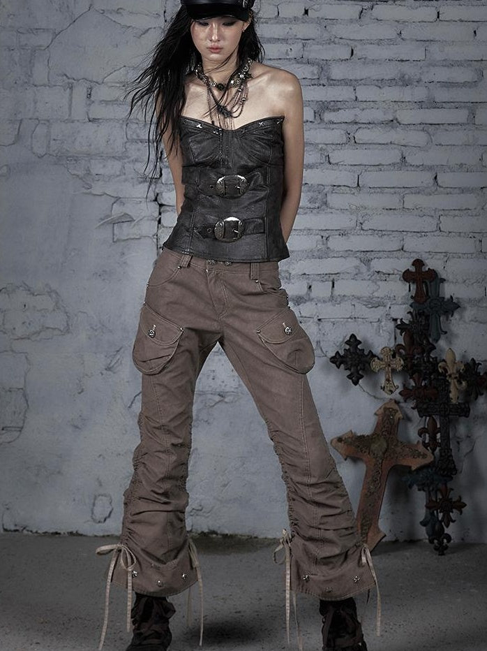 Vintage Punk Distressed Washed Cargo Jogger Pants