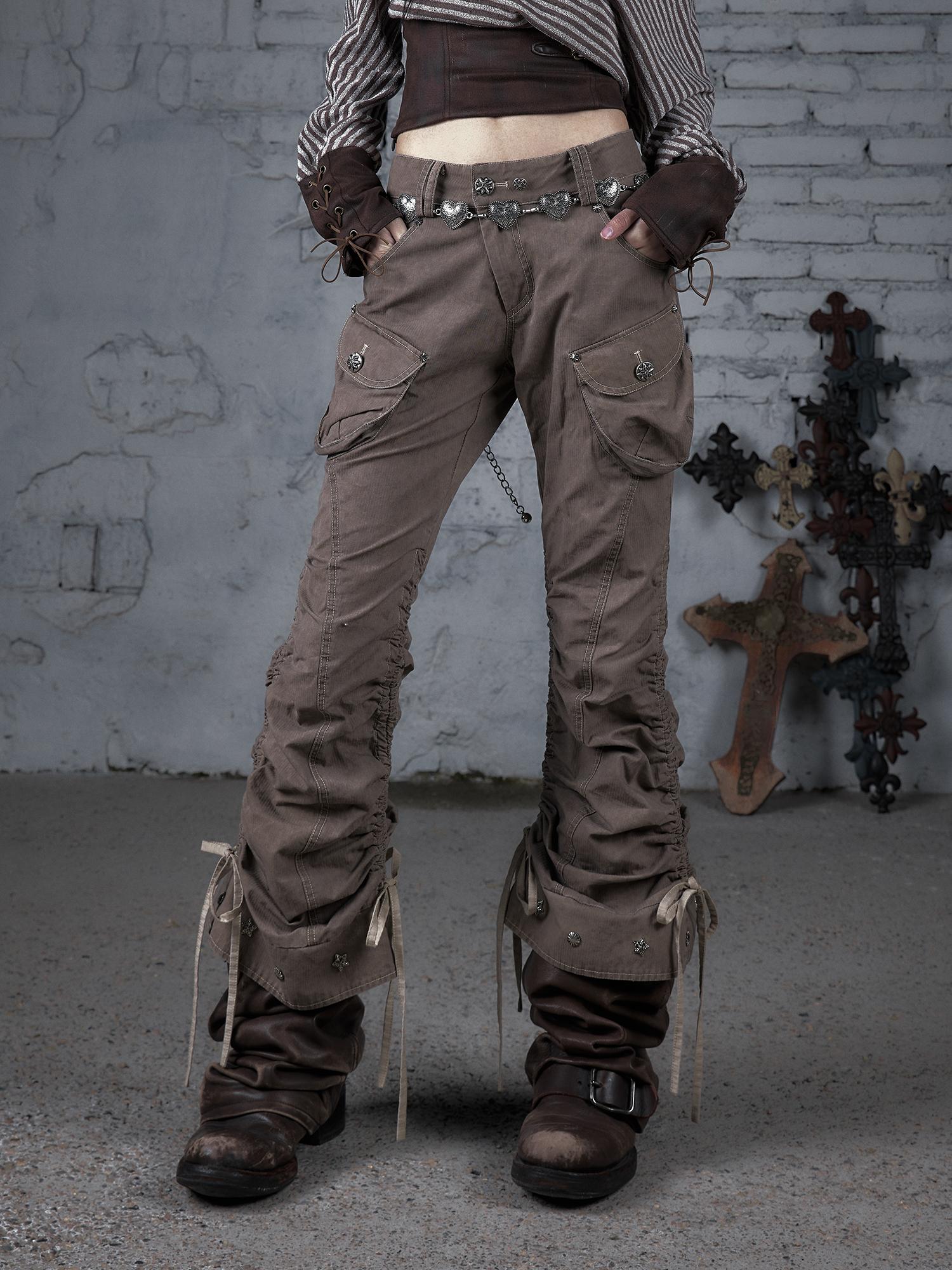 Vintage Punk Distressed Washed Cargo Jogger Pants