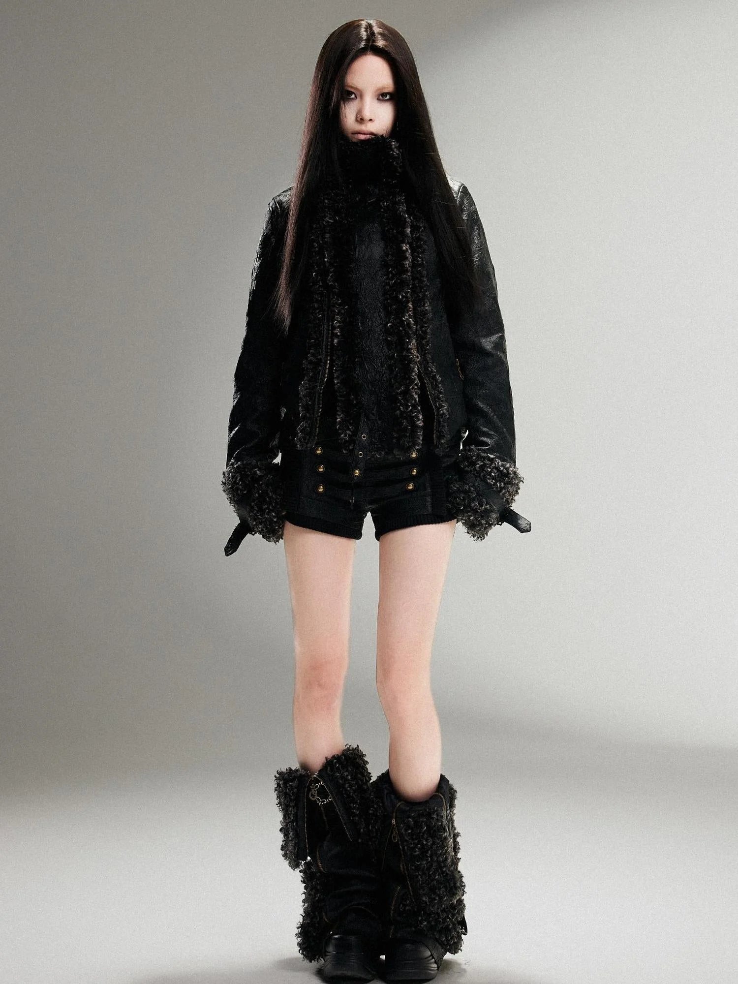 Vintage Punk Double Zip Leather Jacket With Wool Lining For Women