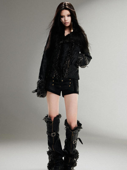 ARIADNAw Vintage Punk Double Zip Leather Jacket With Wool Lining For Women