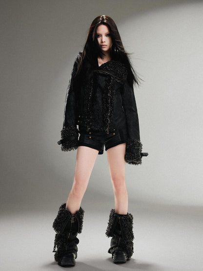 ARIADNAw Vintage Punk Double Zip Leather Jacket With Wool Lining For Women