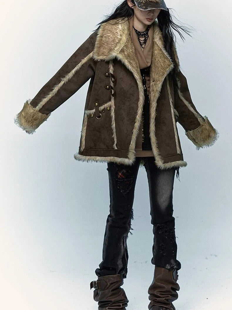 Vintage Punk Faux Fur Coat Women Oversized Eco Jacket Outerwear